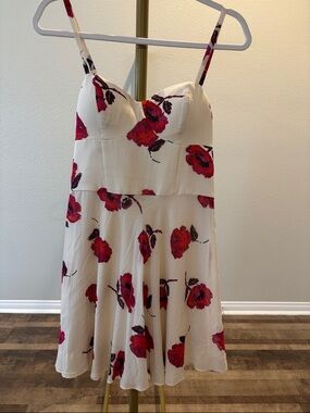 Marciano White Mini Dress with Red Floral Print